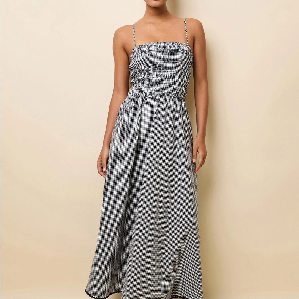 SOLID & STRIPED Black and White Gingham Smocked Maxi Dress